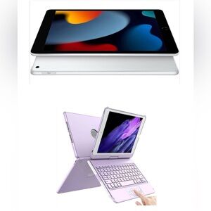Apple iPad 9th Gen Silver 64GB Wi-Fi + Cellular Unlocked + Purple Keyboard Case